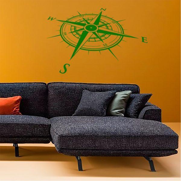 Compass Nautical Rose. Travel Theme Wall sticker. Green color