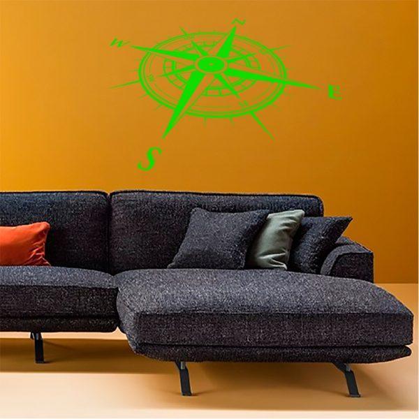 Compass Nautical Rose. Travel Theme Wall sticker. Lime green color