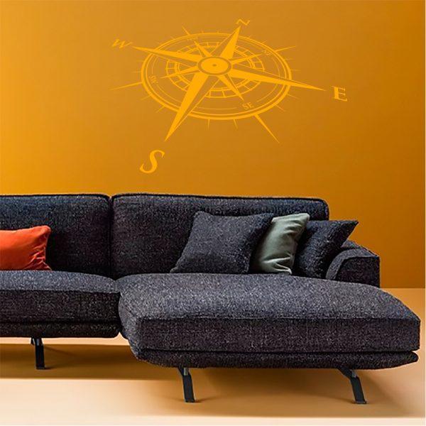 Compass Nautical Rose. Travel Theme Wall sticker. Orange color
