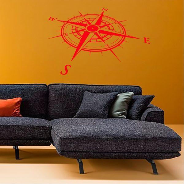 Compass Nautical Rose. Travel Theme Wall sticker. Red color