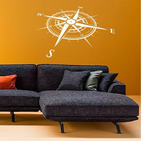 Compass Nautical Rose. Travel Theme Wall sticker. White color