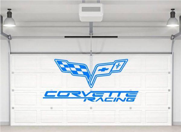 Corvette Racing Emblem Logo Wall Sticker. Blue color