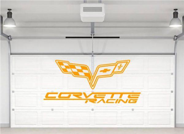Corvette Racing Emblem Logo Wall Sticker. Orange color