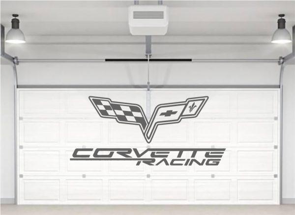 Corvette Racing Emblem Logo Wall Sticker. Silver color
