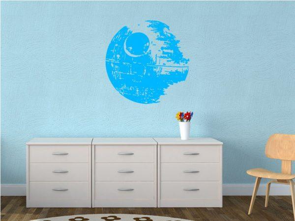 Death Star. Star Wars theme wall sticker. Blue color