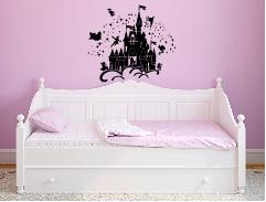 Disney Castle with Cartoon Characters. Wall decal. Black color