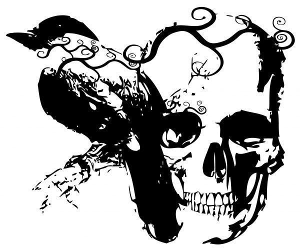 Gothic Raven and Skull Vinyl Wall Sticker. Sticker view