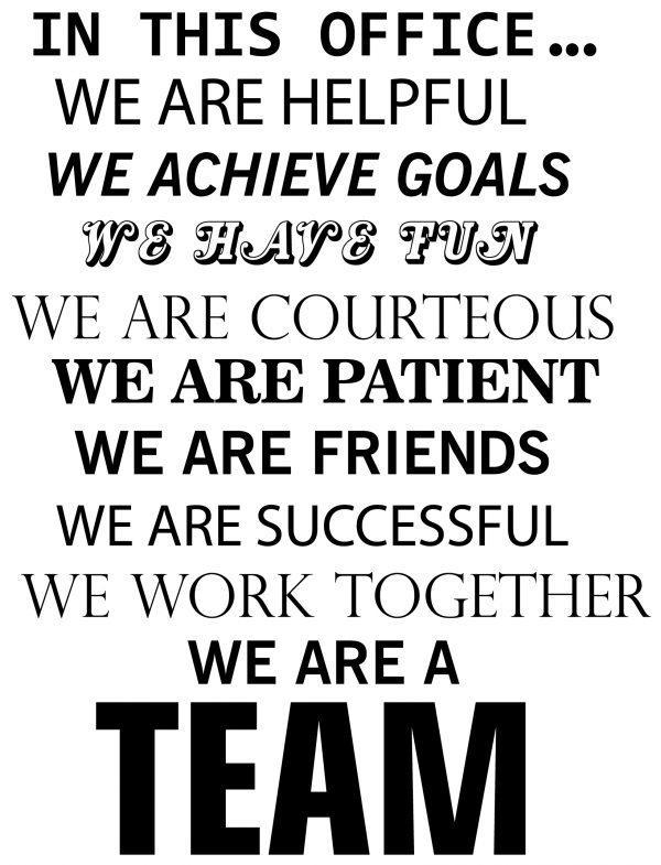 In This Office We Are a Team Wall. Teamwork theme quote wall sticker. Sticker prewiev