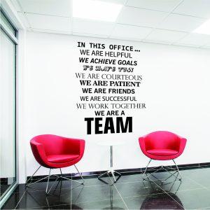 In This Office We Are a Team Wall. Teamwork theme quote wall sticker. Black color