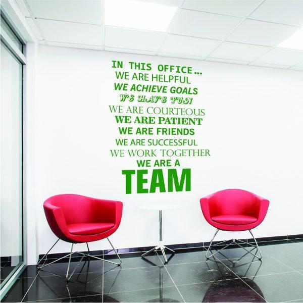In This Office We Are a Team Wall. Teamwork theme quote wall sticker. Green color