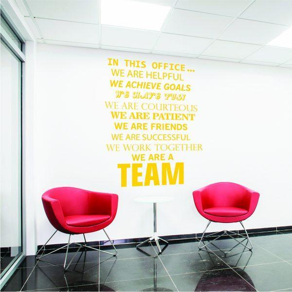 In This Office We Are a Team Wall. Teamwork theme quote wall sticker. Orange color