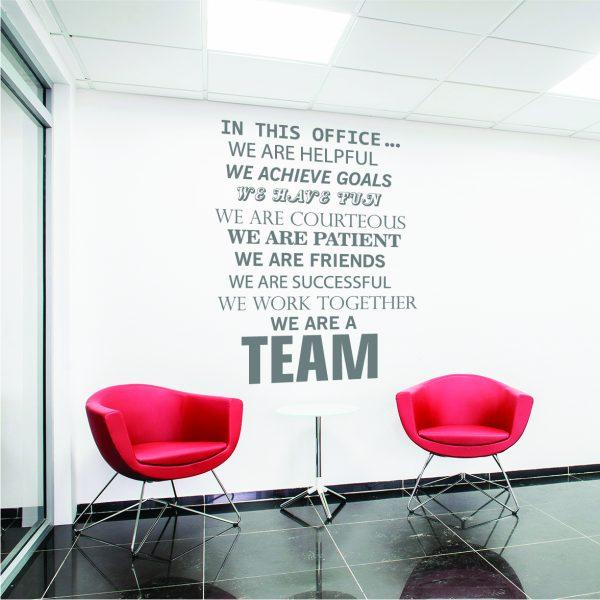In This Office We Are a Team Wall. Teamwork theme quote wall sticker. Silver color
