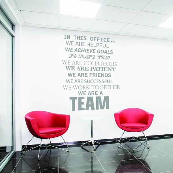 In This Office We Are a Team Wall. Teamwork theme quote wall sticker. White
