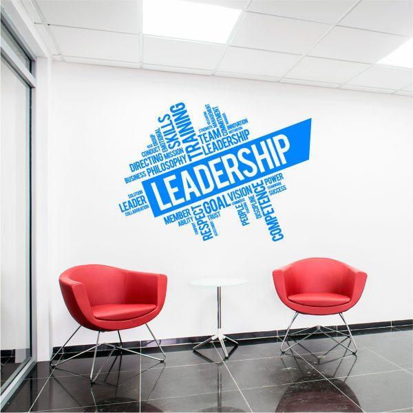 Leadership Teamwork Words Cloud Wall Decal. Blue color
