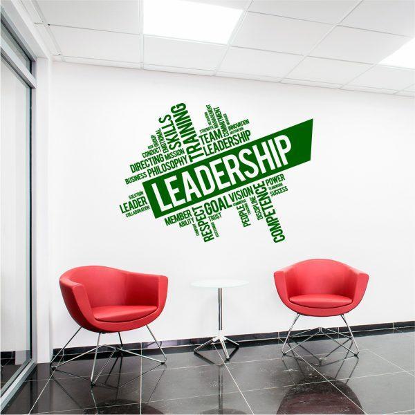 Leadership Teamwork Words Cloud Wall Decal. Green color