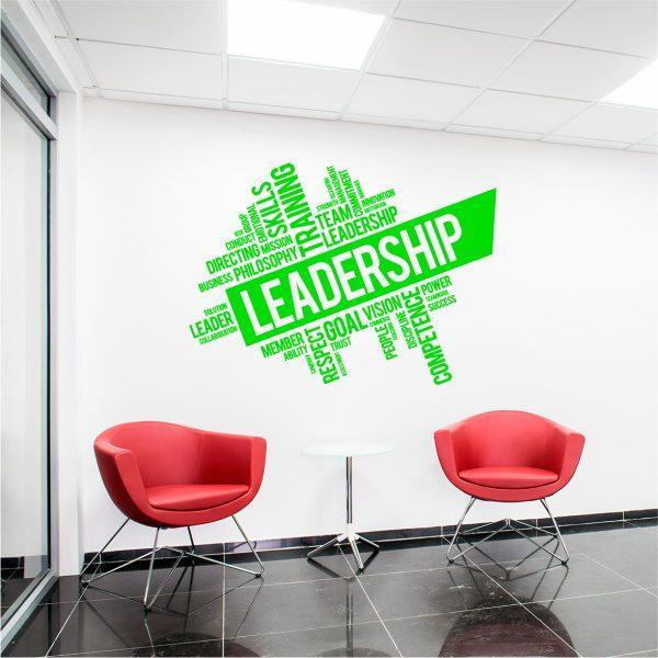 Leadership Teamwork Words Cloud Wall Decal. Lime green color