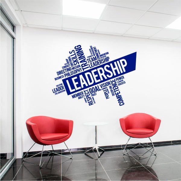 Leadership Teamwork Words Cloud Wall Decal. Navy color