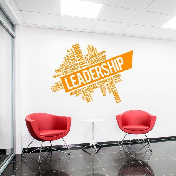 Leadership Teamwork Words Cloud Wall Decal. Orange color