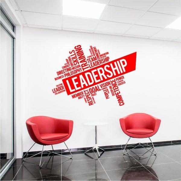 Leadership Teamwork Words Cloud Wall Decal. Red color