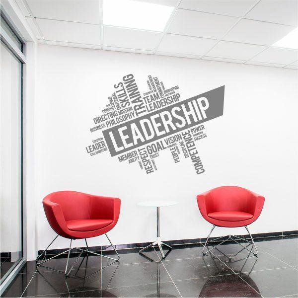 Leadership Teamwork Words Cloud Wall Decal. Silver color