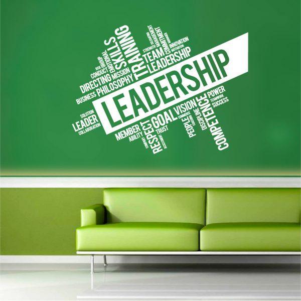 Leadership Teamwork Words Cloud Wall Decal. White color