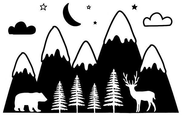 Mountains Woodland with Forest, Bear and Deer. Wallsticker preview