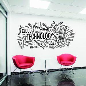 Technology Word Cloud wall sticker. Black color