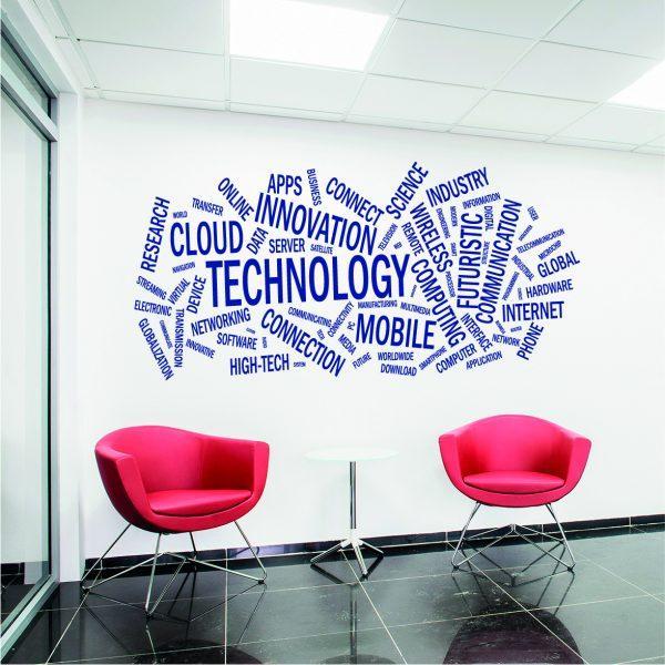 Technology Word Cloud wall sticker. Navy color