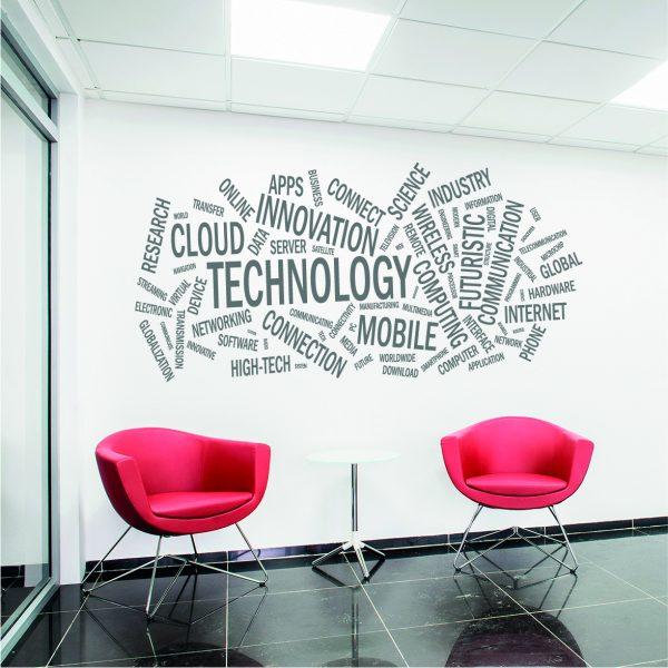 Technology Word Cloud wall sticker. Silver