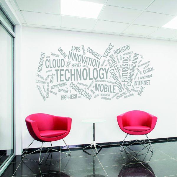 Technology Word Cloud wall sticker. White color
