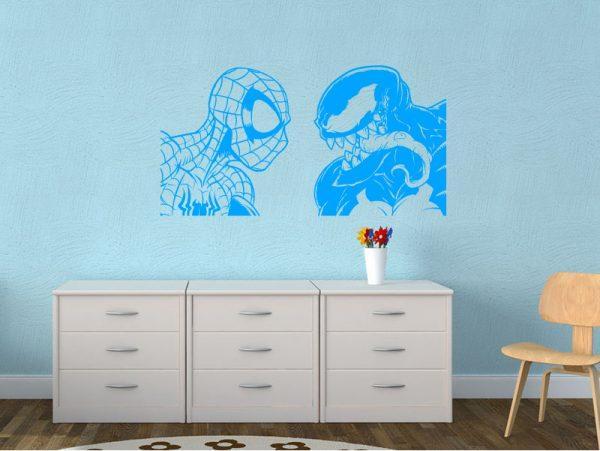 Venom Vs Spider Man. Marvel Comics theme. Wall Decal. Blue color