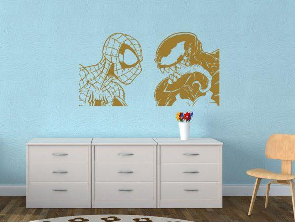 Venom Vs Spider Man. Marvel Comics theme. Wall Decal. Gold color