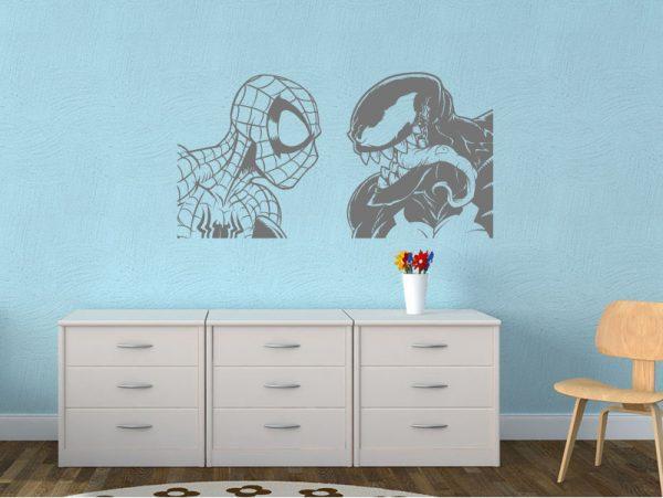 Venom Vs Spider Man. Marvel Comics theme. Wall Decal. Silver color