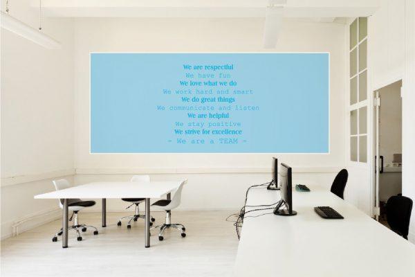 Wall Decal Office Poster. Quote We are respectful we have fun. Blue color