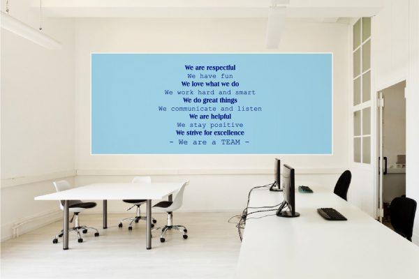 Wall Decal Office Poster. Quote We are respectful we have fun. Navy color