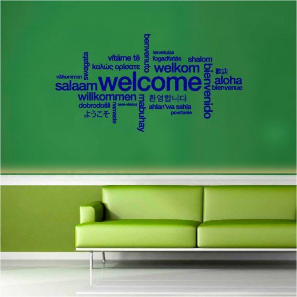 Welcome. Words cloud. Wall sticker. Navy color