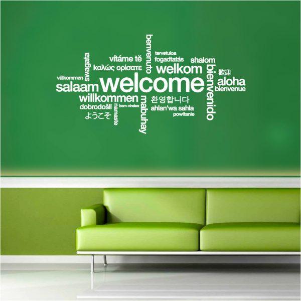 Welcome. Words cloud. Wall sticker. White color