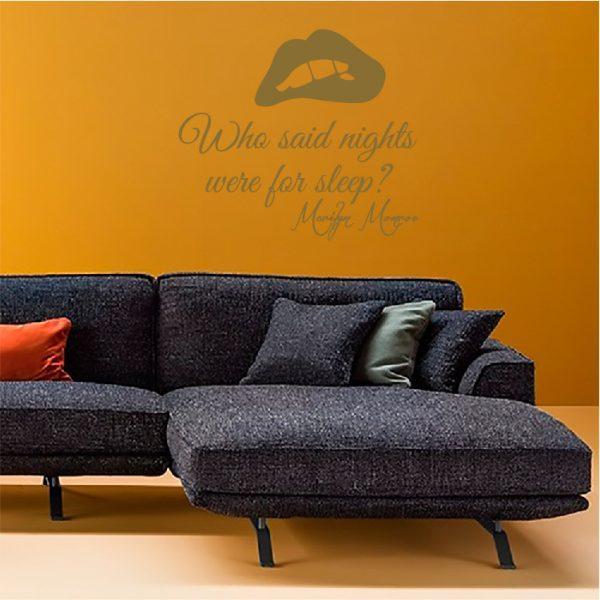 Who Said Nights Were for Sleep. Marilyn Monroe Quote Wall sticker. Gold color