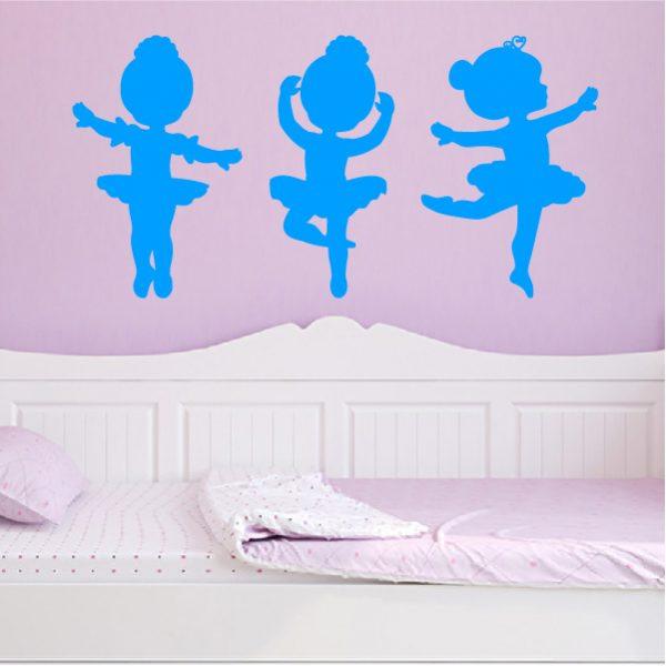 Ballet Dancers Girls. 3 Girls in one wall sticker. Blue color