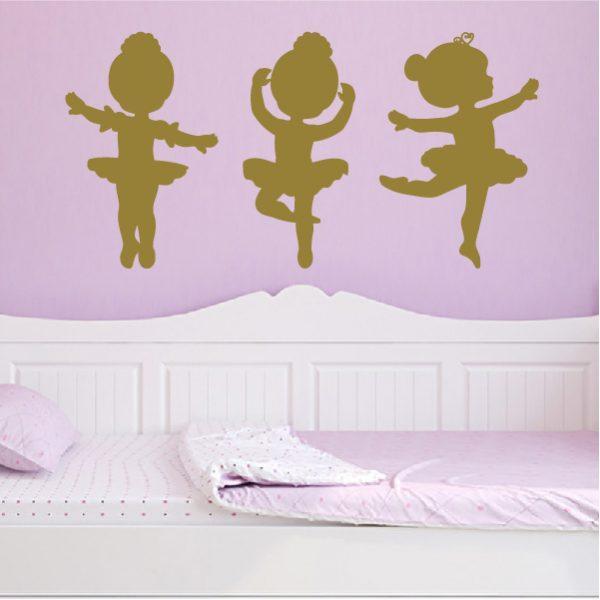 Ballet Dancers Girls. 3 Girls in one wall sticker. Gold color