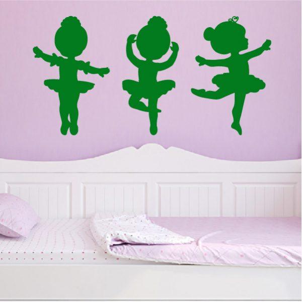 Ballet Dancers Girls. 3 Girls in one wall sticker. Green color