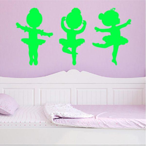 Ballet Dancers Girls. 3 Girls in one wall sticker. Lime green color