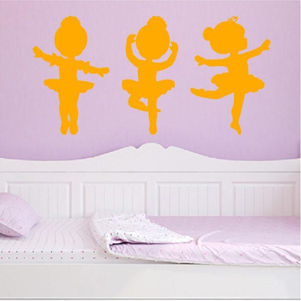 Ballet Dancers Girls. 3 Girls in one wall sticker. Orange color