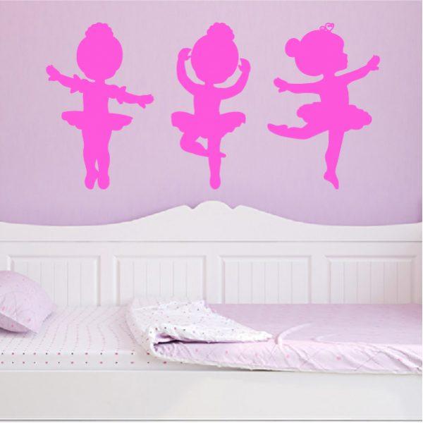 Ballet Dancers Girls. 3 Girls in one wall sticker. Pink color