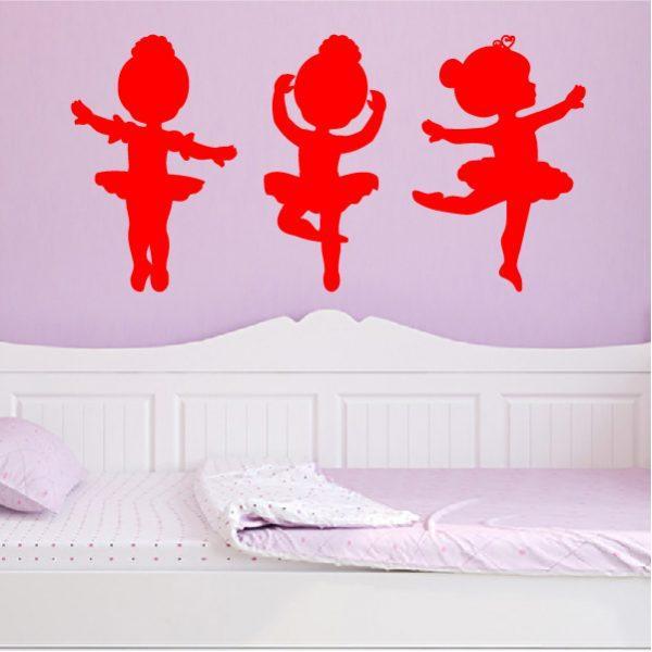 Ballet Dancers Girls. 3 Girls in one wall sticker. Red color
