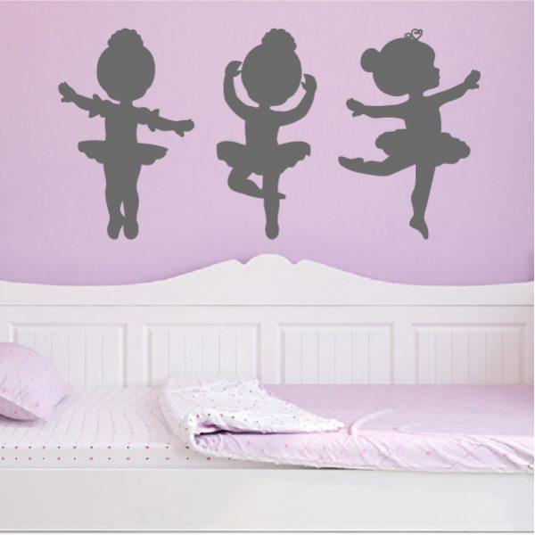 Ballet Dancers Girls. 3 Girls in one wall sticker. Silver color