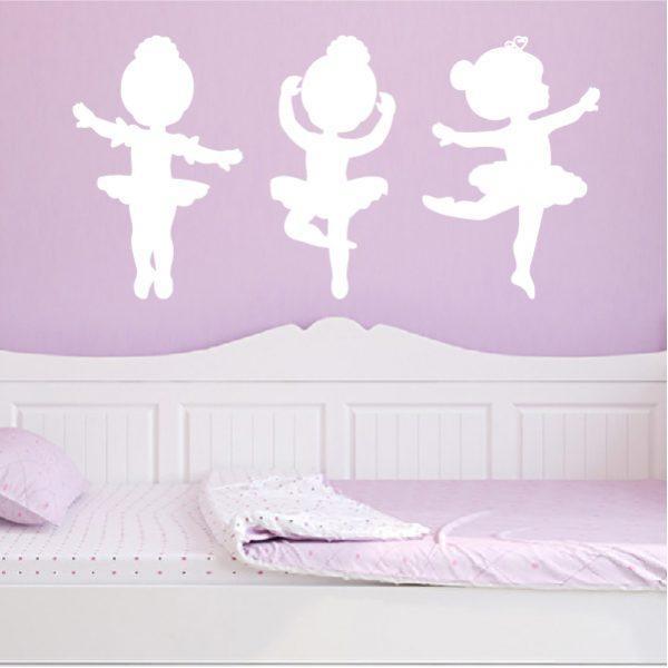 Ballet Dancers Girls. 3 Girls in one wall sticker. White color
