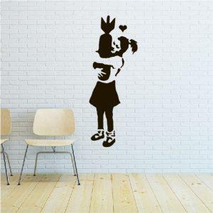 Girl with Bomb. Banksy's graffiti. Wall sticker. Black