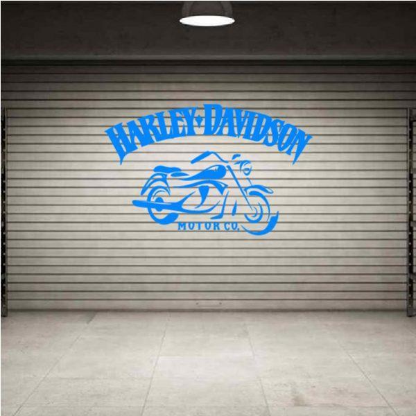 Harley Davidson emblem. Old style. Wall sticker. Blue