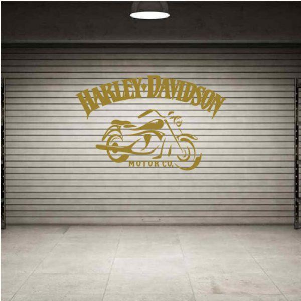 Harley Davidson emblem. Old style. Wall sticker. Gold